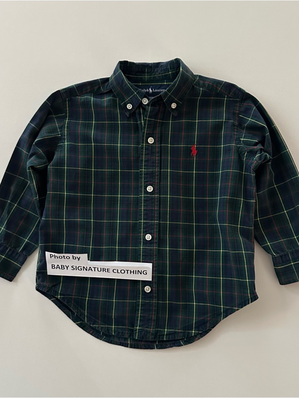 Ralph Lauren 2T Toddler Boy Navy Green Plaid Button-Down Shirt Holiday Christmas